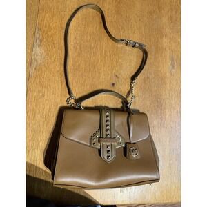 Michael Kors Bleecker Studded Crossgrain Leather Satchel Luggage Brown Bag